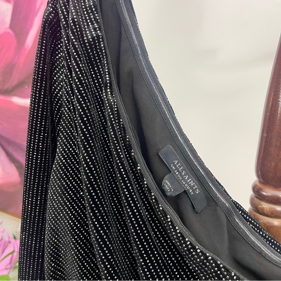 AllSaints Ezra Sparkle One-Shoulder Minidress in Black Size US 10 - Picture 9 of 13